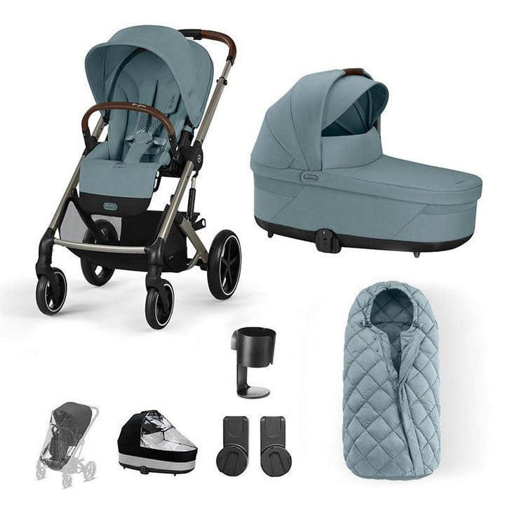 CYBEX Balios S Lux Essential Pushchair Bundle-Stroller Bundles-Stormy Blue-SNOGGA Footmuff | Natural Baby Shower