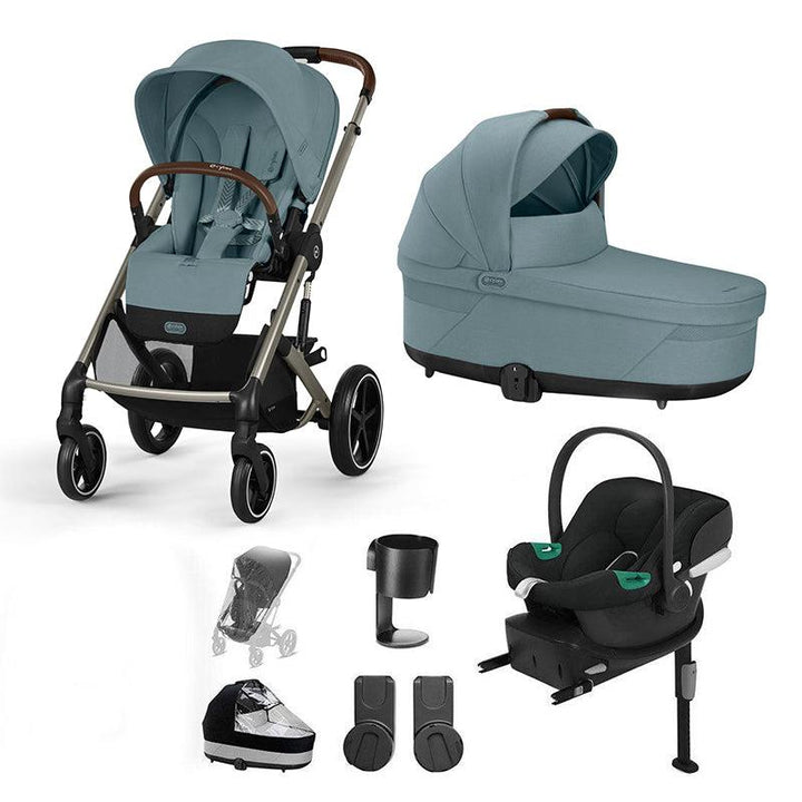 CYBEX Balios S Lux + Aton B2 Travel System-Travel Systems-Stormy Blue-No Footmuff | Natural Baby Shower