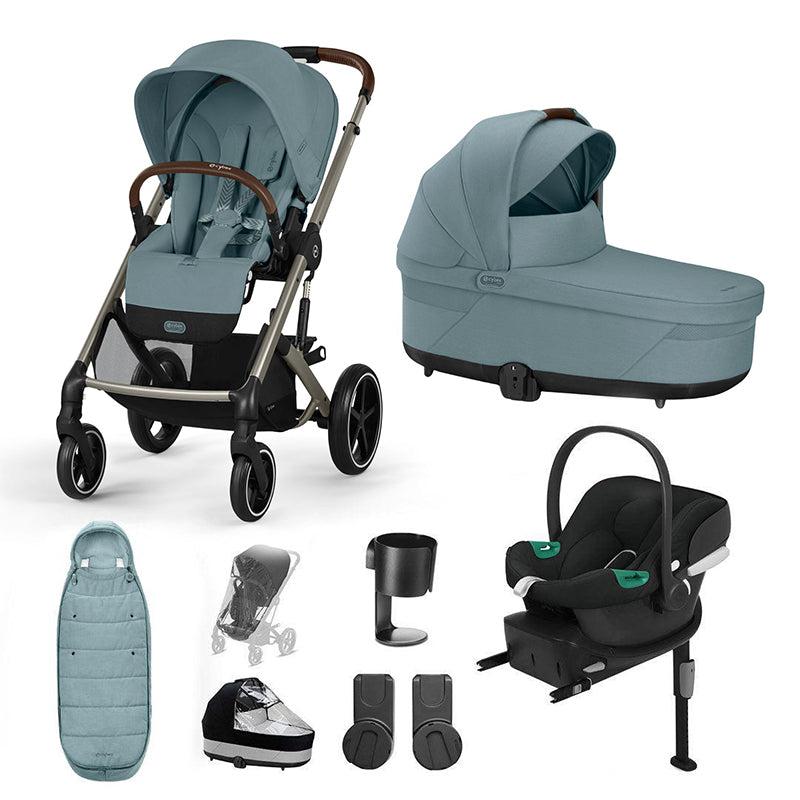 CYBEX Balios S Lux + Aton B2 Travel System-Travel Systems-Stormy Blue-Gold Footmuff | Natural Baby Shower