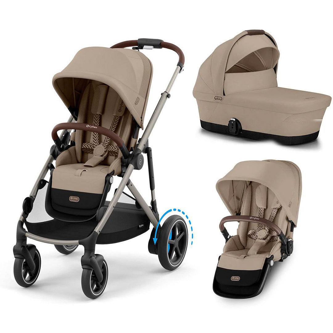 CYBEX e-Gazelle Double Pushchair-Strollers-Almond Beige-Carrycot and Seat | Natural Baby Shower