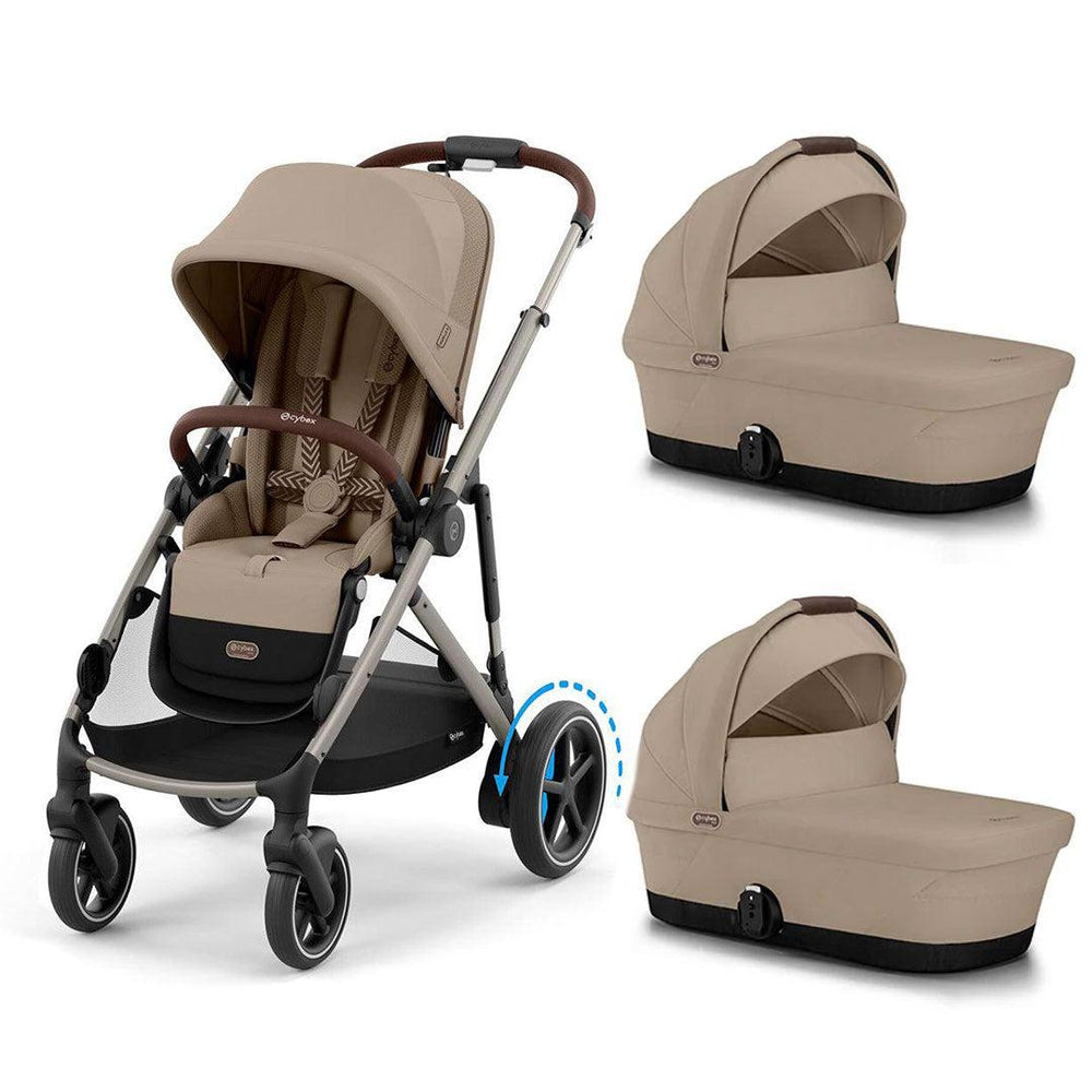 CYBEX e-Gazelle Twin Pushchair-Strollers-Almond Beige-With Seat Unit | Natural Baby Shower