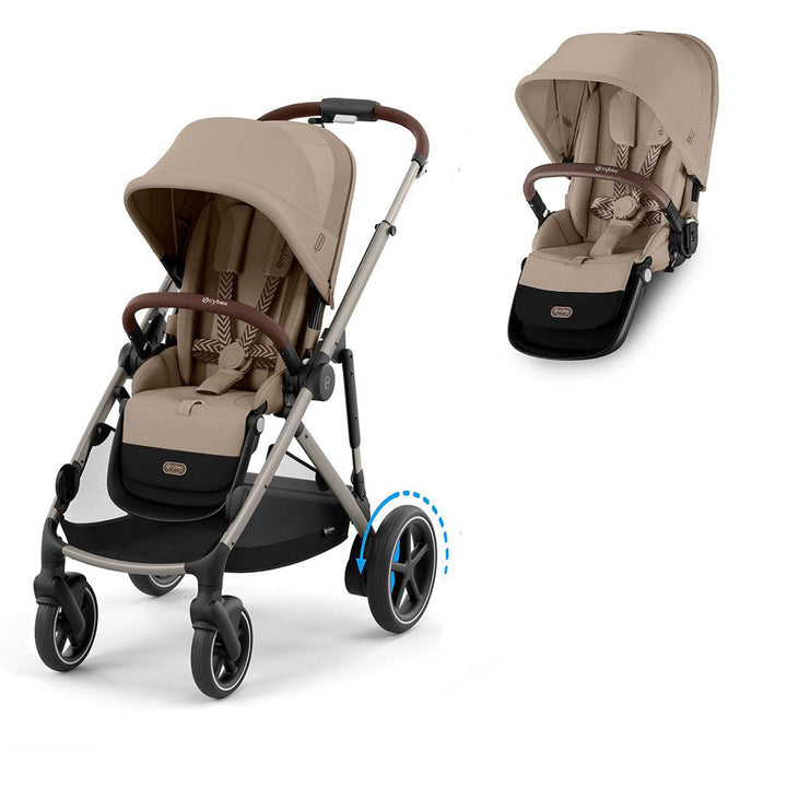 CYBEX e-Gazelle Twin Pushchair-Strollers-Almond Beige-With Seat Unit | Natural Baby Shower