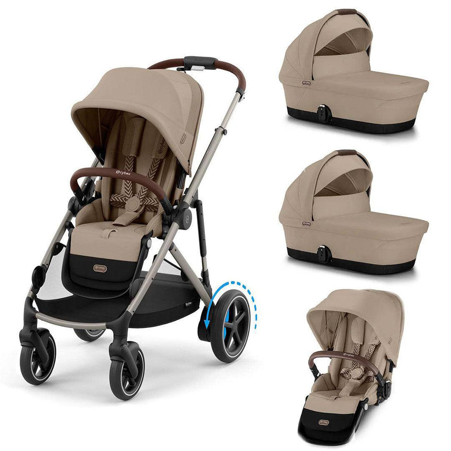 CYBEX e-Gazelle Twin Pushchair-Strollers-Almond Beige-2x Carrycot + Seat Unit | Natural Baby Shower