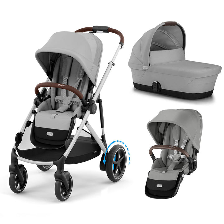 CYBEX e-Gazelle Double Pushchair-Strollers-Stone Grey-Carrycot and Seat | Natural Baby Shower