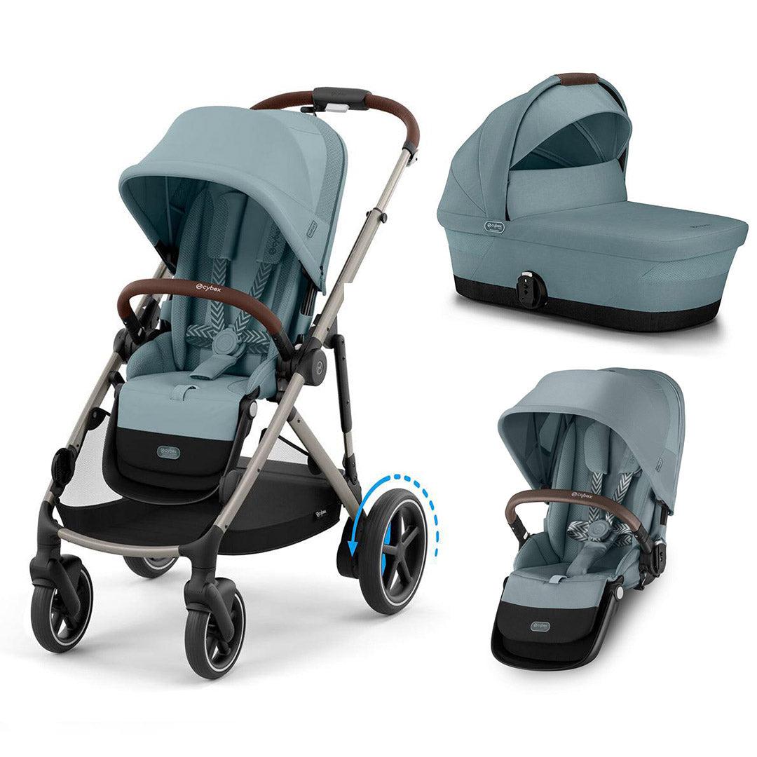 CYBEX e-Gazelle Double Pushchair-Strollers-Stormy Blue-Carrycot and Seat | Natural Baby Shower