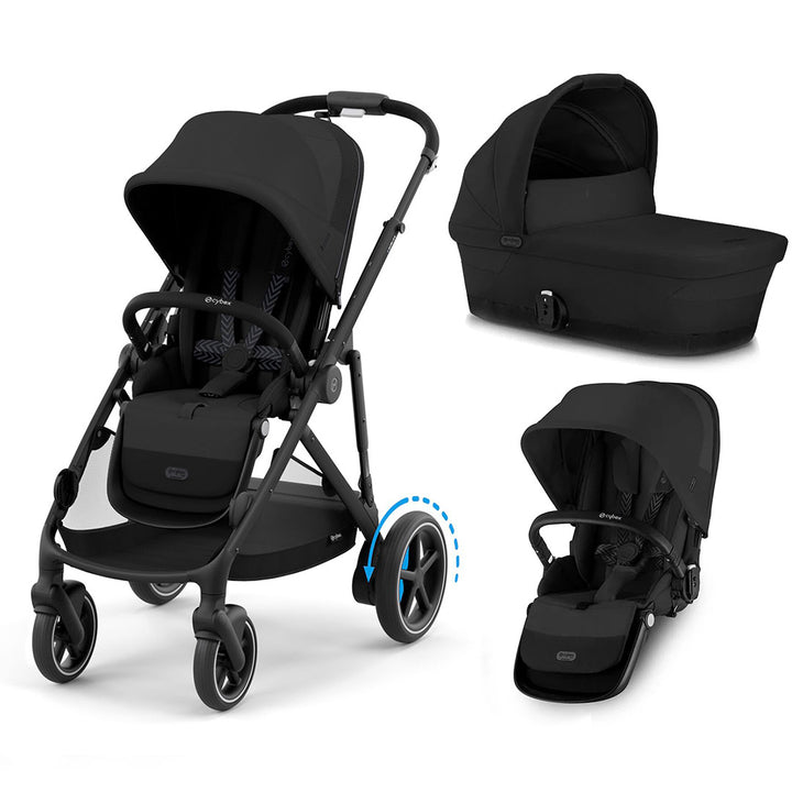 CYBEX e-Gazelle Double Pushchair-Strollers-Moon Black-Carrycot and Seat | Natural Baby Shower