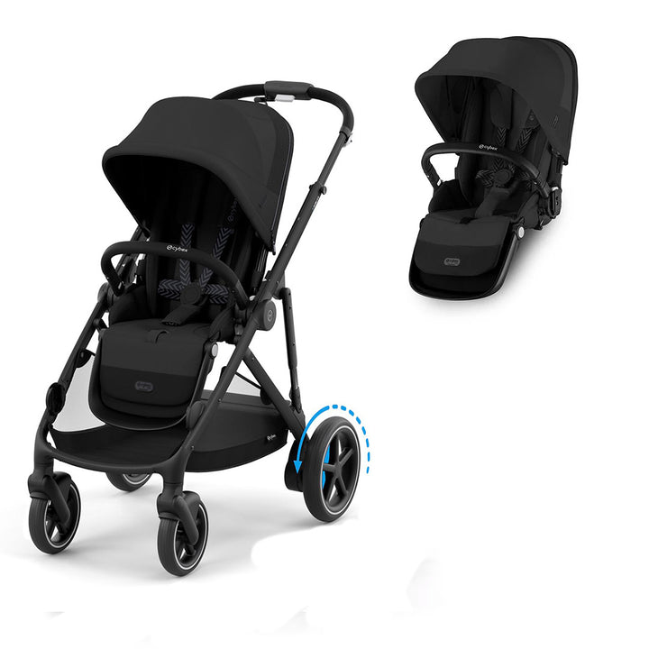 CYBEX e-Gazelle Twin Pushchair-Strollers-Moon Black-With Seat Unit | Natural Baby Shower