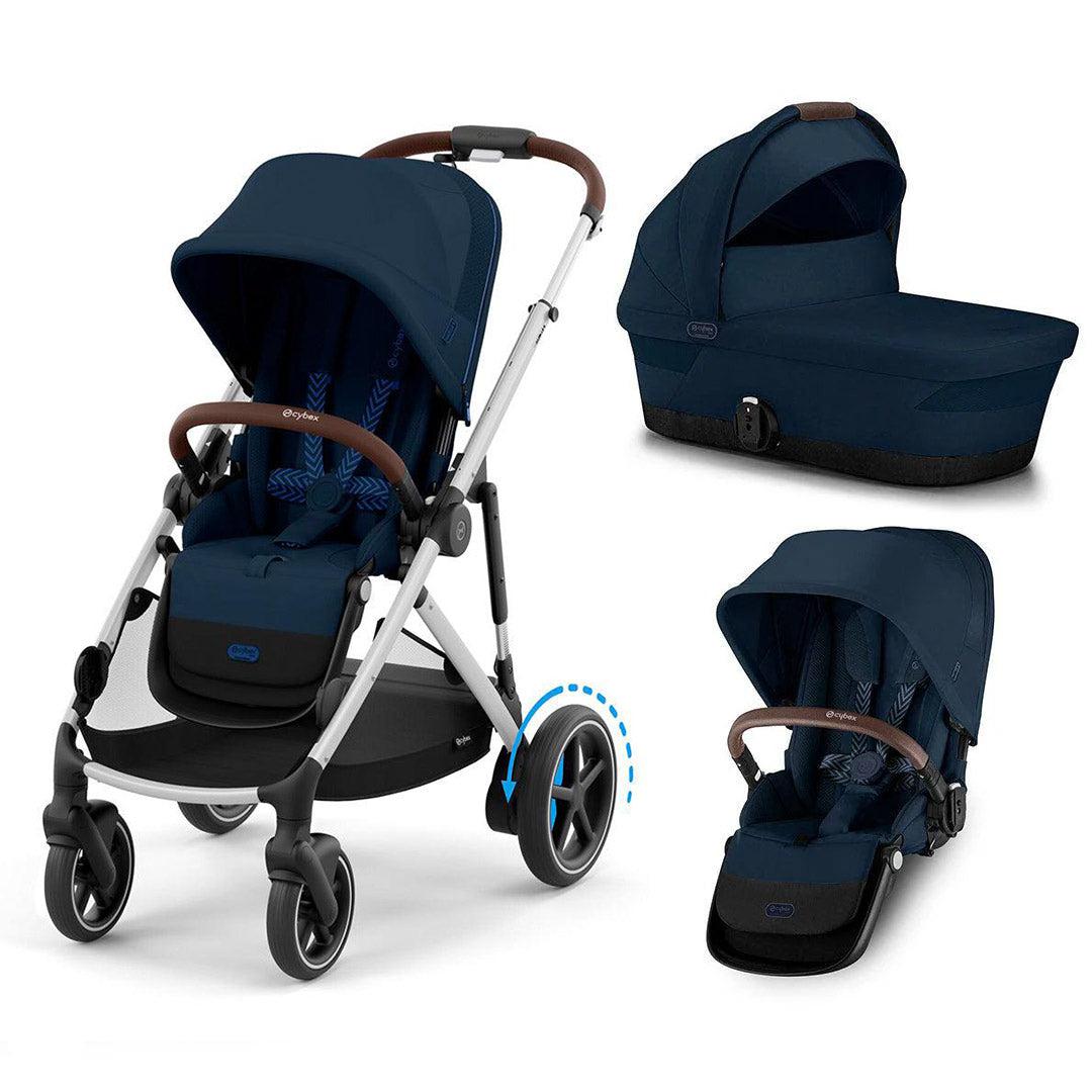 CYBEX e-Gazelle Double Pushchair-Strollers-Ocean Blue-Carrycot and Seat | Natural Baby Shower