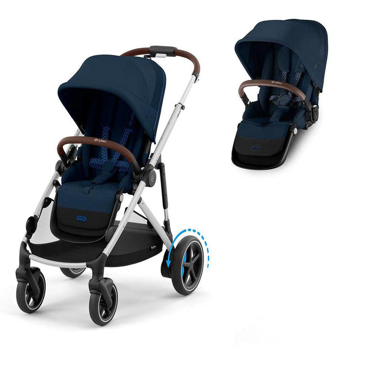 CYBEX e-Gazelle Twin Pushchair-Strollers-Ocean Blue-With Seat Unit | Natural Baby Shower