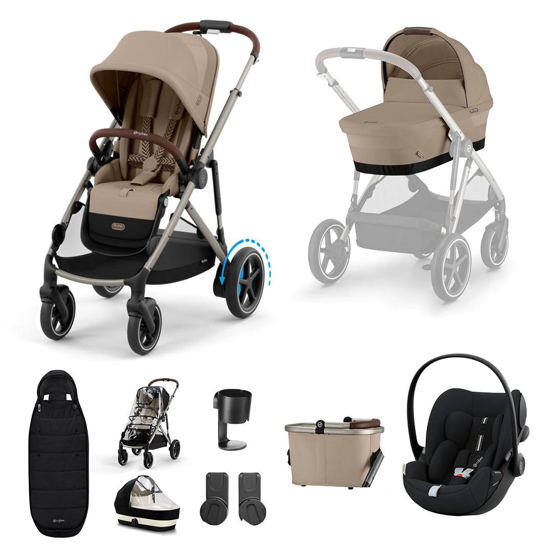 CYBEX eGazelle S Pushchair + Cloud G Luxury Bundle - Almond Beige-Travel Systems-Almond Beige-Gold Footmuff | Natural Baby Shower