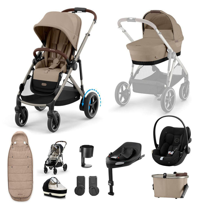 CYBEX e-Gazelle S + Cloud G Travel System-Travel Systems-Almond Beige-With Base | Natural Baby Shower