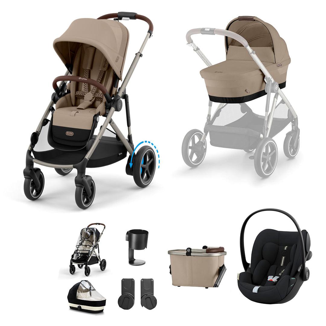 CYBEX eGazelle S Pushchair + Cloud G Luxury Bundle - Almond Beige-Travel Systems-Almond Beige-No Footmuff | Natural Baby Shower