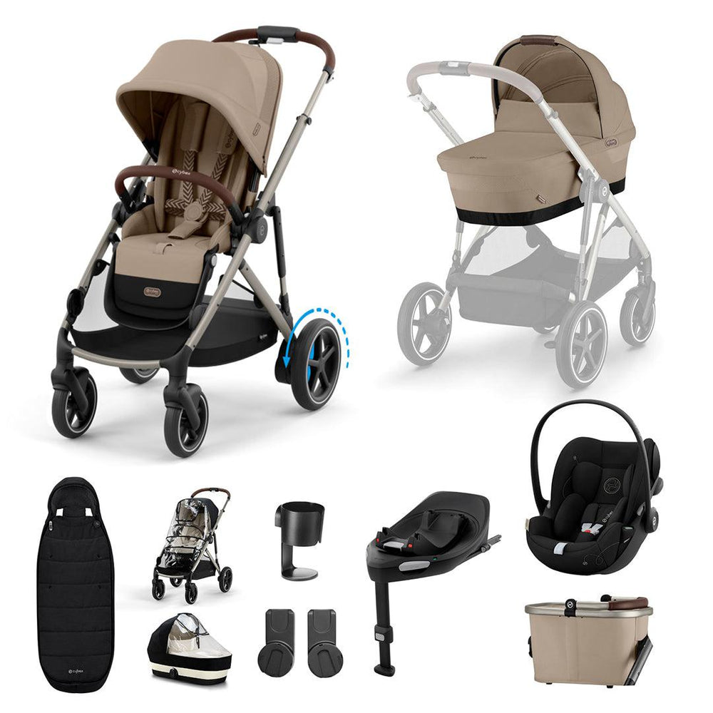 CYBEX eGazelle S Pushchair + Cloud G Luxury Bundle - Almond Beige-Travel Systems-Almond Beige-Gold Footmuff | Natural Baby Shower