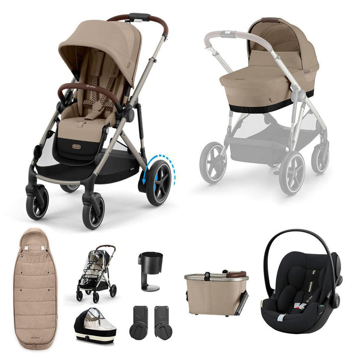 CYBEX e-Gazelle S + Cloud G Travel System-Travel Systems-Almond Beige-No Base | Natural Baby Shower