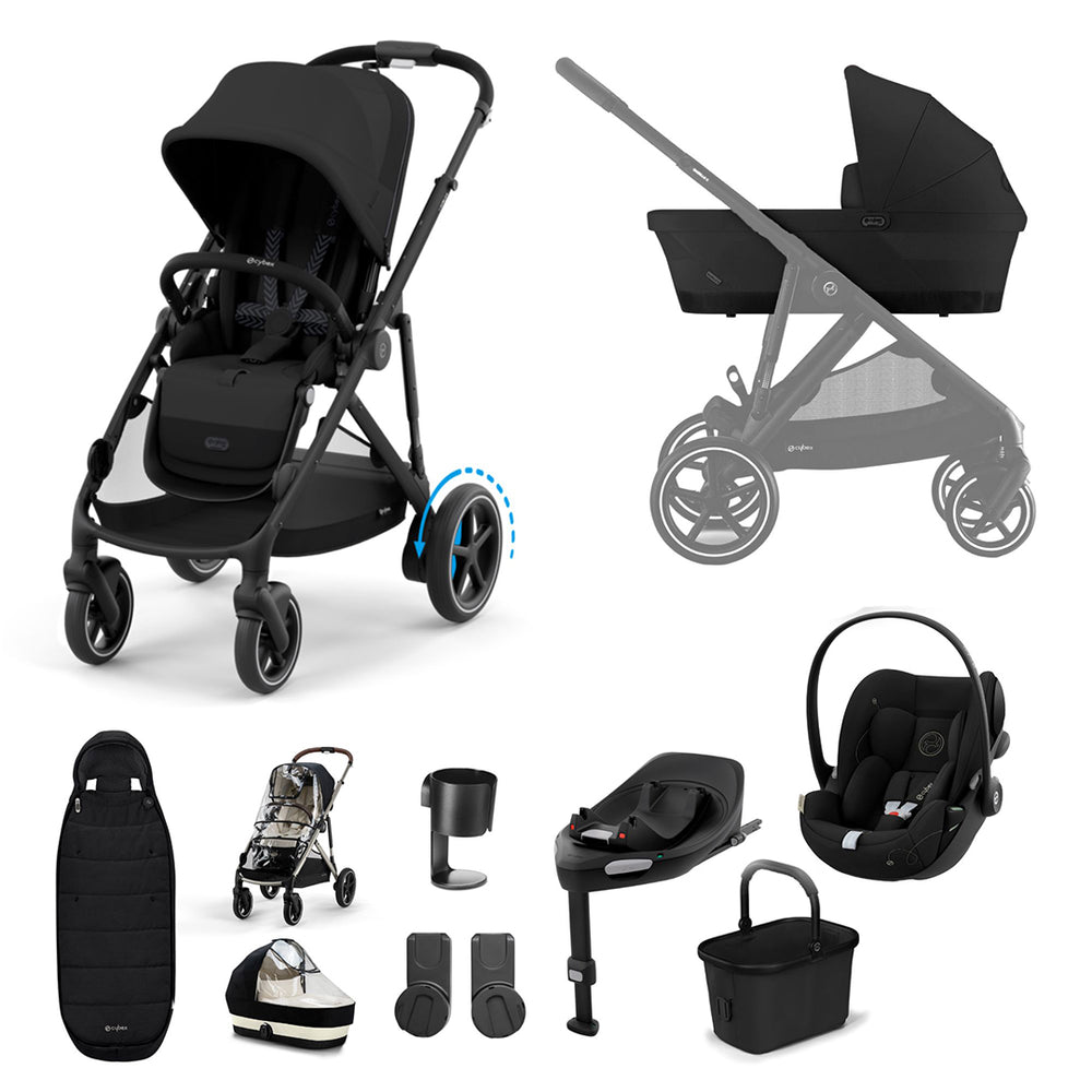 CYBEX eGazelle S Pushchair + Cloud G Luxury Bundle - Moon Black-Travel Systems-Moon Black-Gold Footmuff | Natural Baby Shower