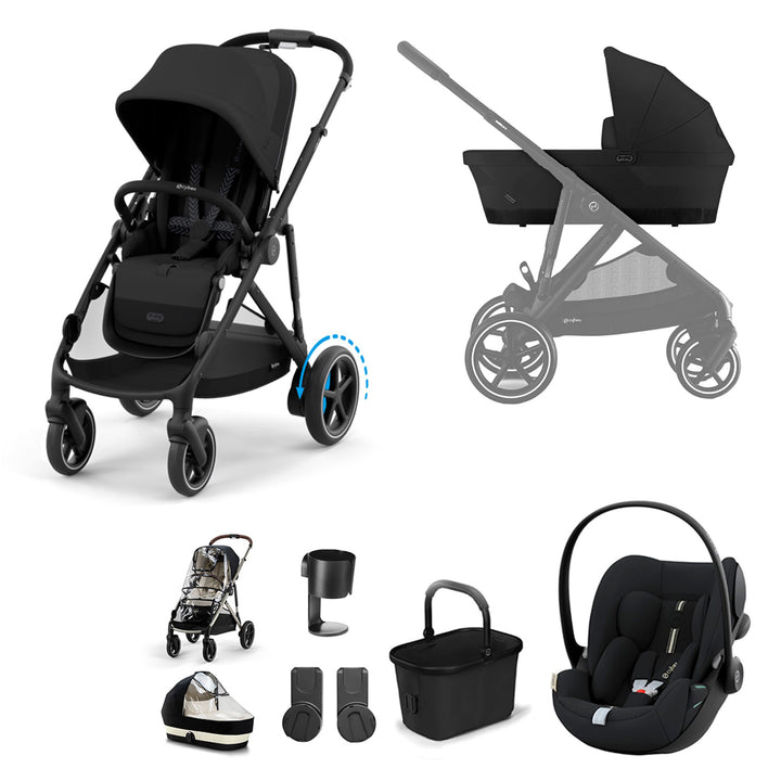 CYBEX eGazelle S Pushchair + Cloud G Luxury Bundle - Moon Black-Travel Systems-Moon Black-No Footmuff | Natural Baby Shower