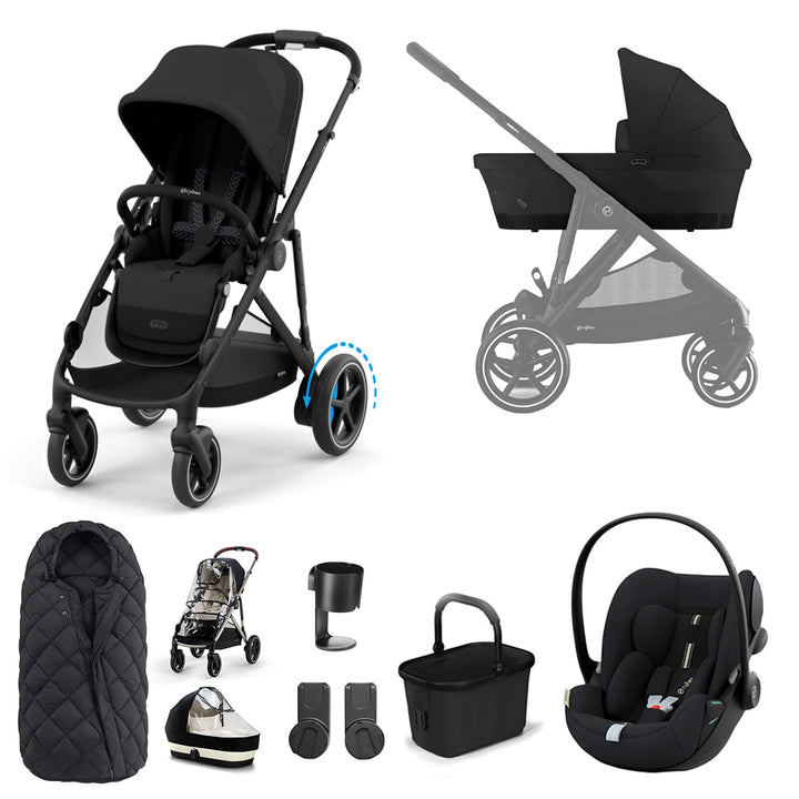 CYBEX eGazelle S Pushchair + Cloud G Luxury Bundle - Moon Black-Travel Systems-Moon Black-SNOGGA Footmuff | Natural Baby Shower