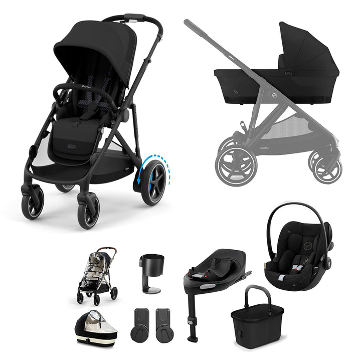 CYBEX eGazelle S Pushchair + Cloud G Luxury Bundle - Moon Black-Travel Systems-Moon Black-No Footmuff | Natural Baby Shower