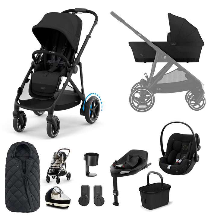 CYBEX eGazelle S Pushchair + Cloud G Luxury Bundle - Moon Black-Travel Systems-Moon Black-SNOGGA Footmuff | Natural Baby Shower