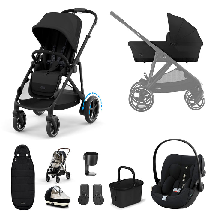 CYBEX eGazelle S Pushchair + Cloud G Luxury Bundle - Moon Black-Travel Systems-Moon Black-Gold Footmuff | Natural Baby Shower