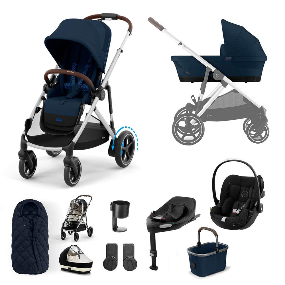 CYBEX eGazelle S Pushchair + Cloud G Luxury Bundle - Ocean Blue-Travel Systems-Ocean Blue-SNOGGA Footmuff | Natural Baby Shower