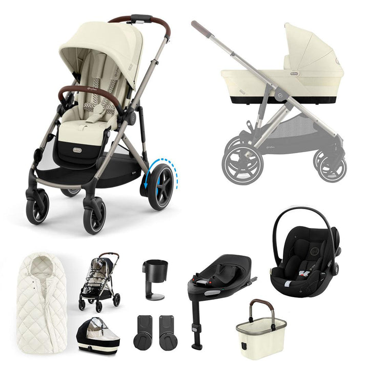 CYBEX eGazelle S Pushchair + Cloud G Luxury Bundle - Light Beige-Travel Systems-Light Beige-SNOGGA Footmuff | Natural Baby Shower