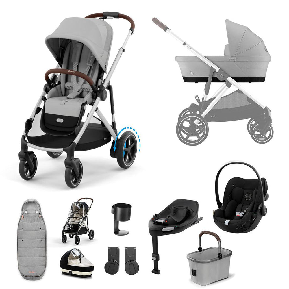 CYBEX eGazelle S Pushchair + Cloud G Luxury Bundle - Stone Grey-Travel Systems-Stone Grey-Gold Footmuff | Natural Baby Shower