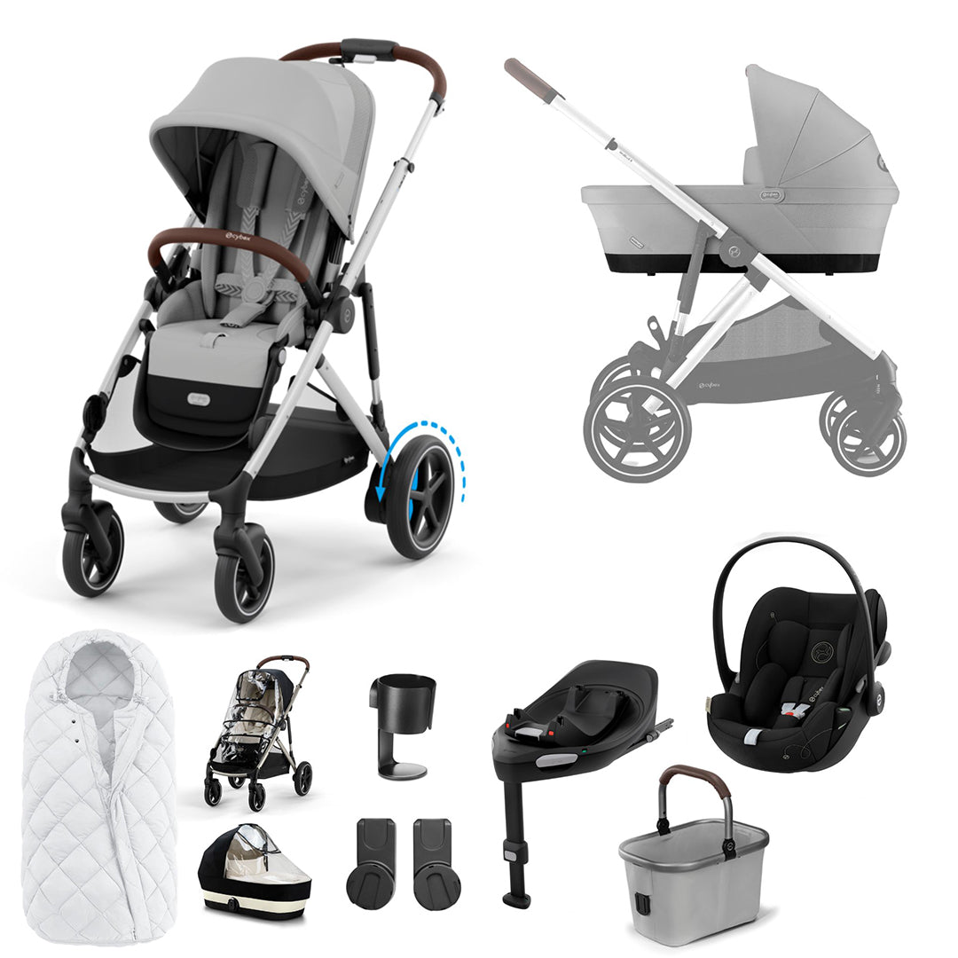 CYBEX eGazelle S Pushchair + Cloud G Luxury Bundle - Stone Grey-Travel Systems-Stone Grey-SNOGGA Footmuff | Natural Baby Shower