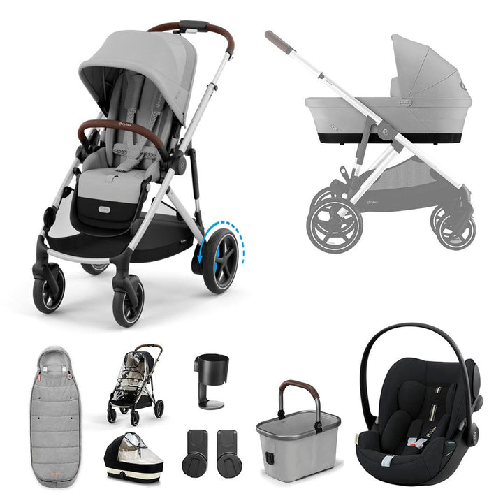 CYBEX eGazelle S Pushchair + Cloud G Luxury Bundle - Stone Grey-Travel Systems-Stone Grey-Gold Footmuff | Natural Baby Shower