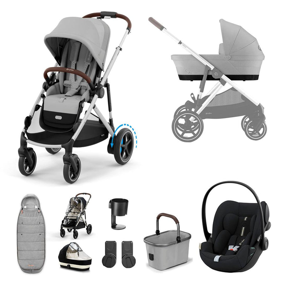 CYBEX eGazelle S Pushchair + Cloud G Luxury Bundle - Stone Grey-Travel Systems-Stone Grey-Gold Footmuff | Natural Baby Shower