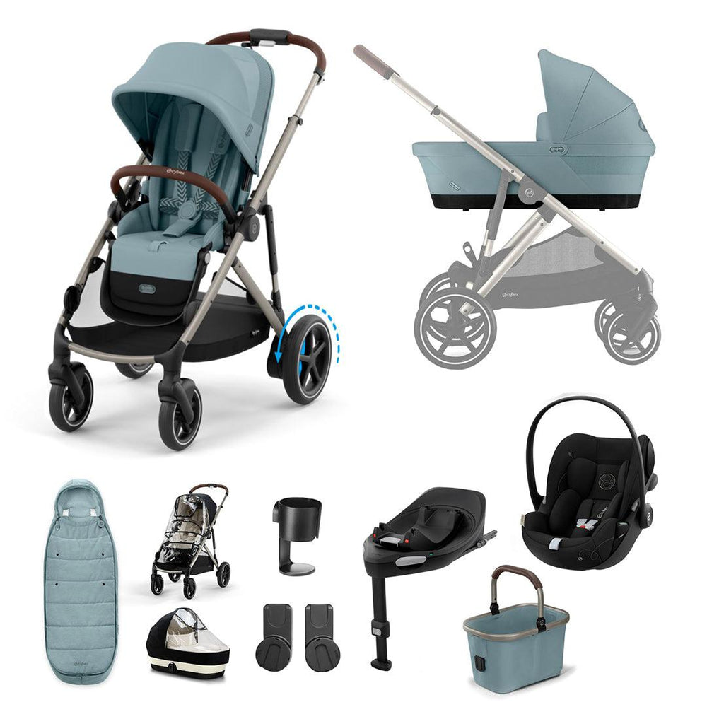 CYBEX eGazelle S Pushchair + Cloud G Luxury Bundle - Stormy Blue-Travel Systems-Stormy Blue-Gold Footmuff | Natural Baby Shower