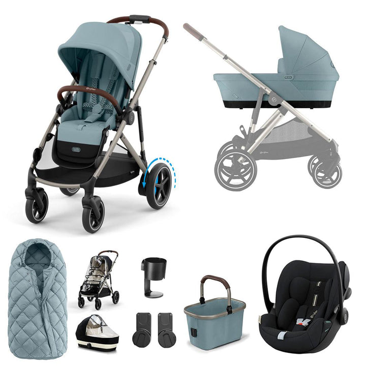 CYBEX eGazelle S Pushchair + Cloud G Luxury Bundle - Stormy Blue-Travel Systems-Stormy Blue-SNOGGA Footmuff | Natural Baby Shower