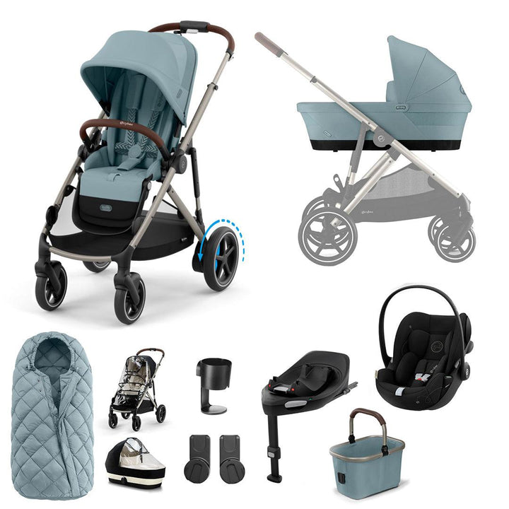 CYBEX eGazelle S Pushchair + Cloud G Luxury Bundle - Stormy Blue-Travel Systems-Stormy Blue-SNOGGA Footmuff | Natural Baby Shower