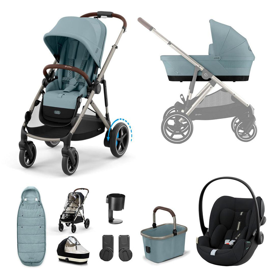 CYBEX eGazelle S Pushchair + Cloud G Luxury Bundle - Stormy Blue-Travel Systems-Stormy Blue-Gold Footmuff | Natural Baby Shower