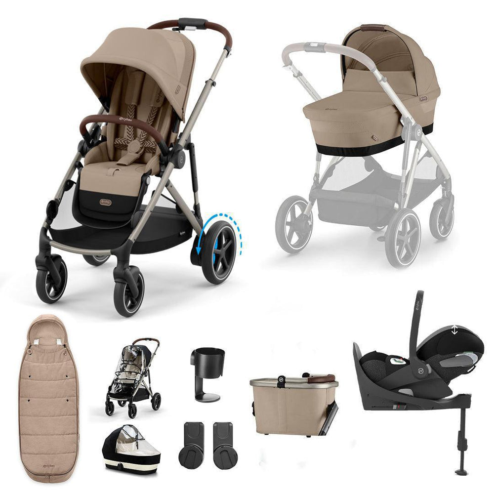 CYBEX e-Gazelle S + Cloud T Travel System-Travel Systems-Almond Beige-With Base | Natural Baby Shower