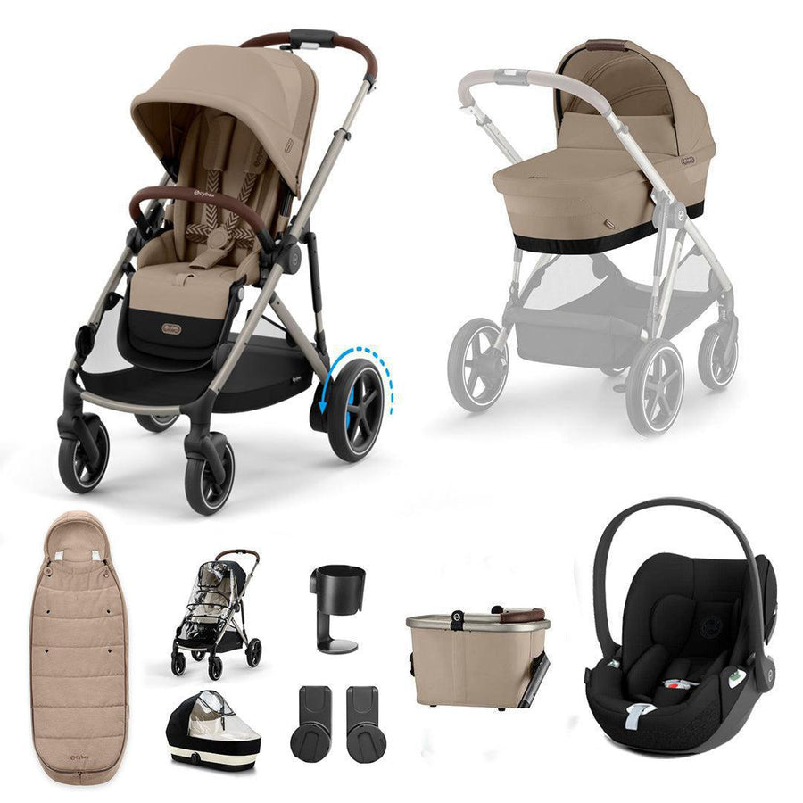 CYBEX e-Gazelle S + Cloud T Travel System-Travel Systems-Almond Beige-No Base | Natural Baby Shower