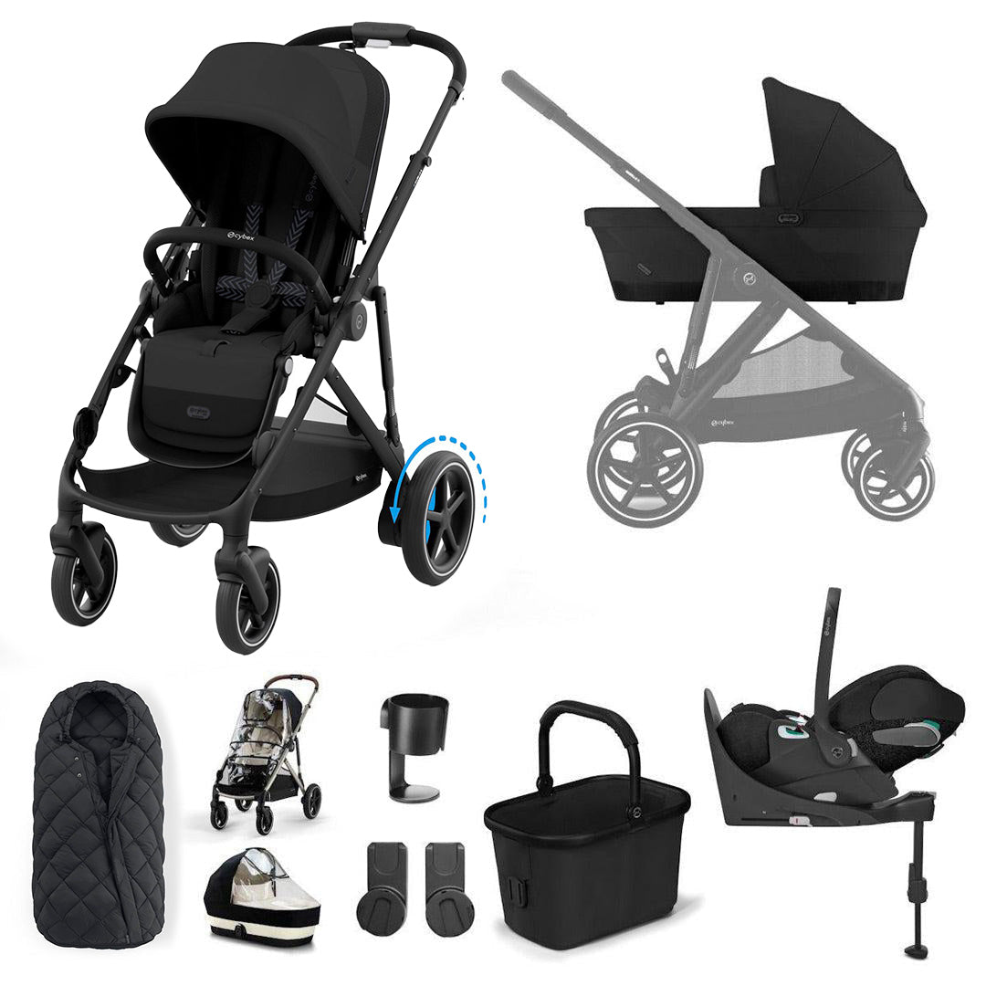 CYBEX e-Gazelle S Pushchair + Cloud T Travel System - Moon Black-Travel Systems-Moon Black-With Base | Natural Baby Shower