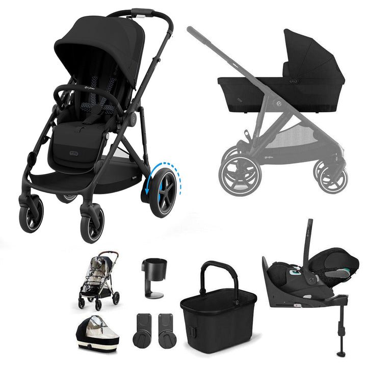 CYBEX e-Gazelle S Pushchair + Cloud T Travel System - Moon Black-Travel Systems-Moon Black-With Base | Natural Baby Shower