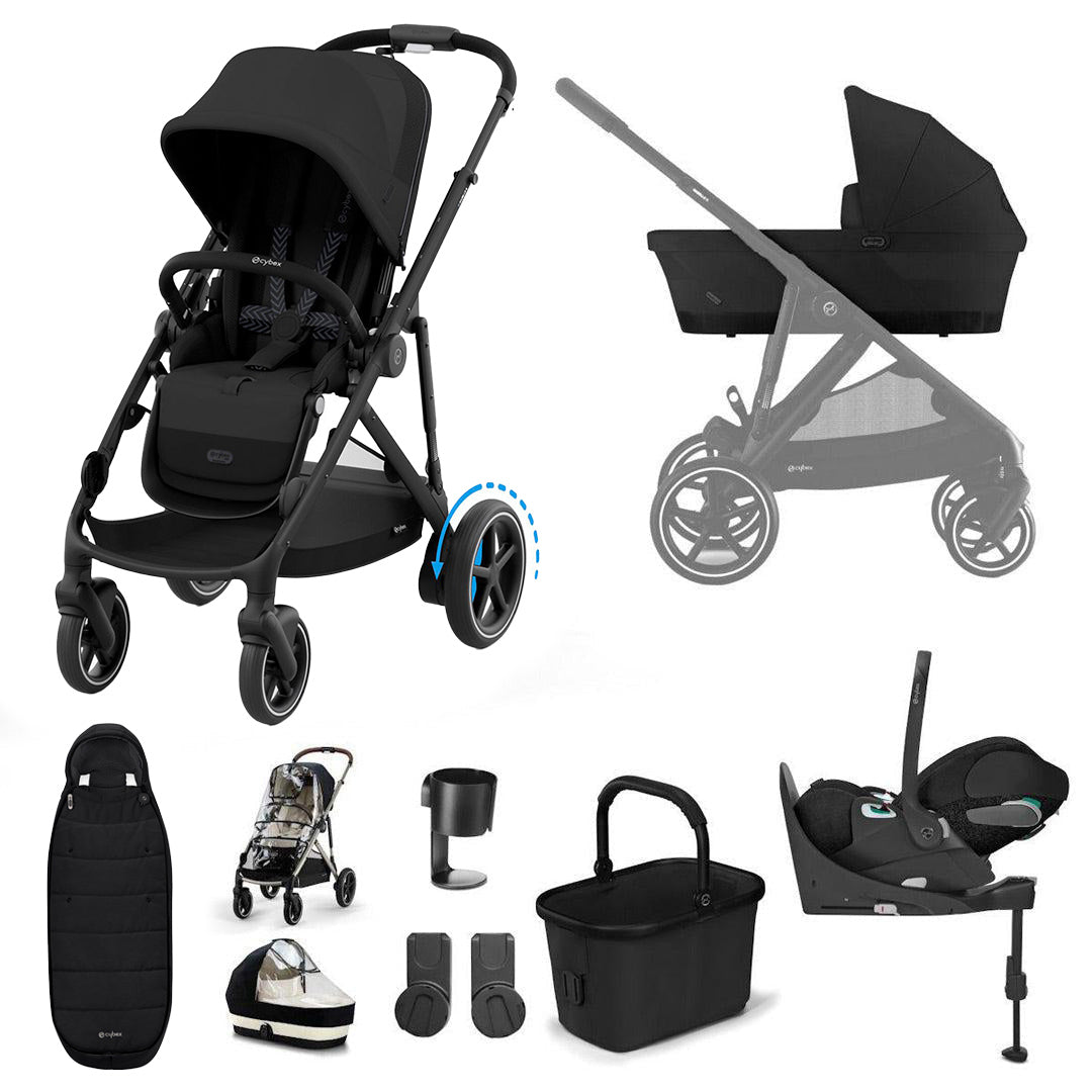 CYBEX e-Gazelle S Pushchair + Cloud T Travel System - Moon Black-Travel Systems-Moon Black-With Base | Natural Baby Shower