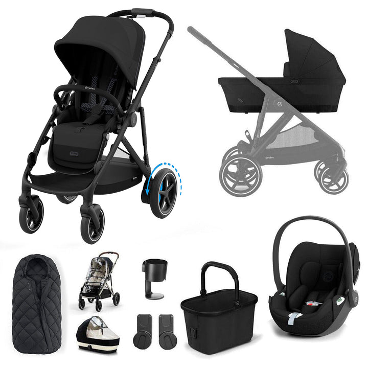 CYBEX e-Gazelle S Pushchair + Cloud T Travel System - Moon Black-Travel Systems-Moon Black-No Base | Natural Baby Shower