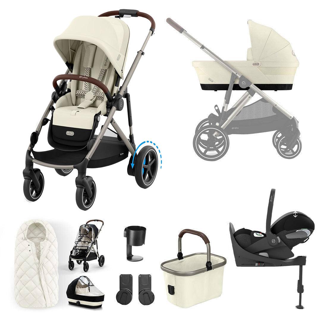 CYBEX e-Gazelle S Pushchair + Cloud T Travel System - Seashell Beige-Travel Systems-Seashell Beige-With Base | Natural Baby Shower