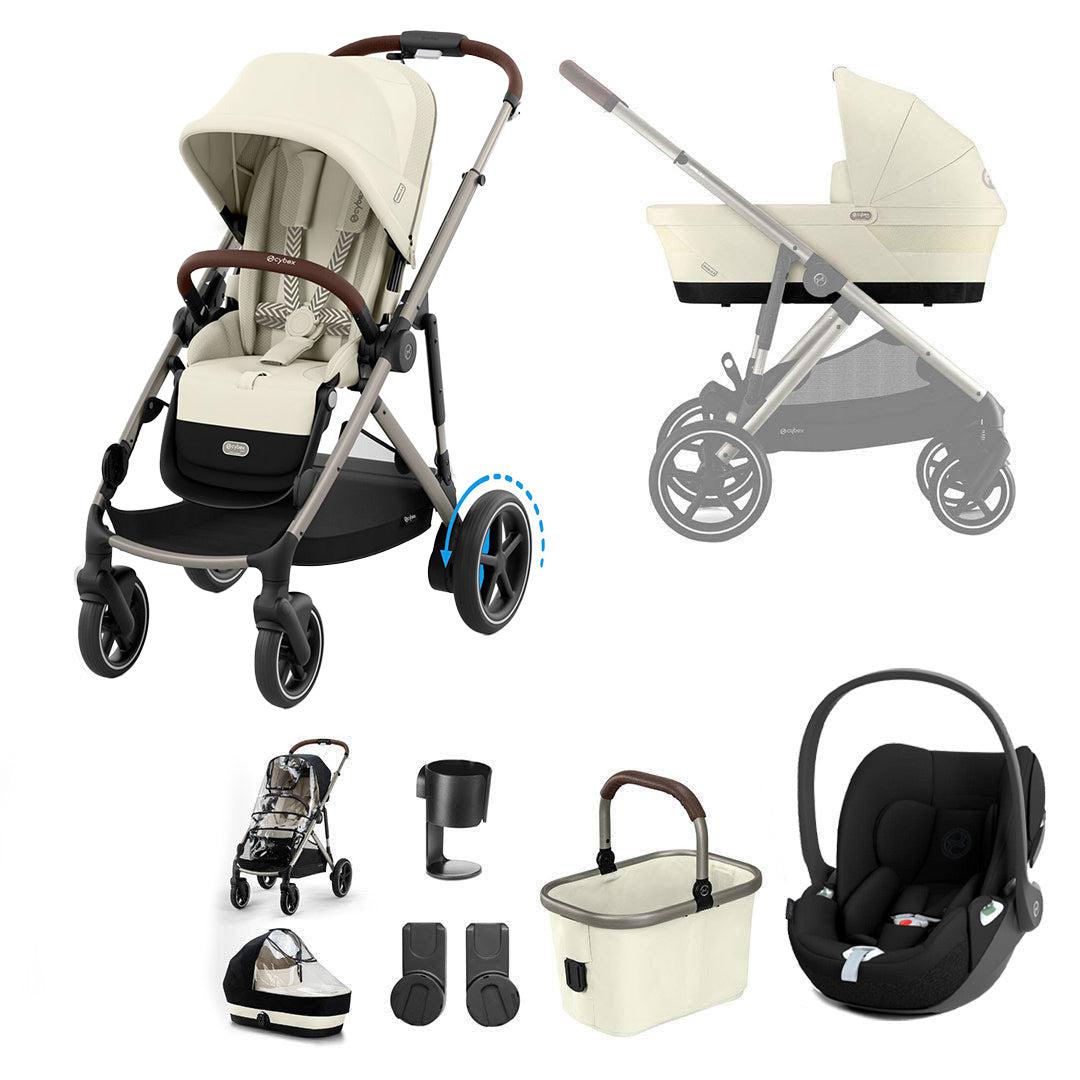 CYBEX e-Gazelle S Pushchair + Cloud T Travel System - Seashell Beige-Travel Systems-Seashell Beige-No Base | Natural Baby Shower