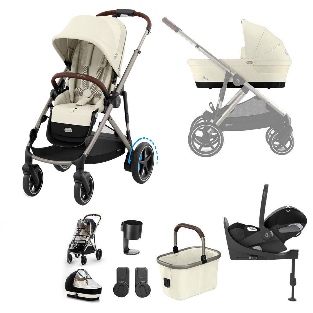 CYBEX e-Gazelle S Pushchair + Cloud T Travel System - Seashell Beige-Travel Systems-Seashell Beige-With Base | Natural Baby Shower