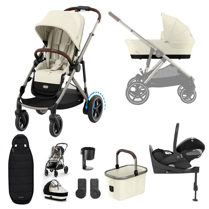 CYBEX e-Gazelle S Pushchair + Cloud T Travel System - Seashell Beige-Travel Systems-Seashell Beige-With Base | Natural Baby Shower