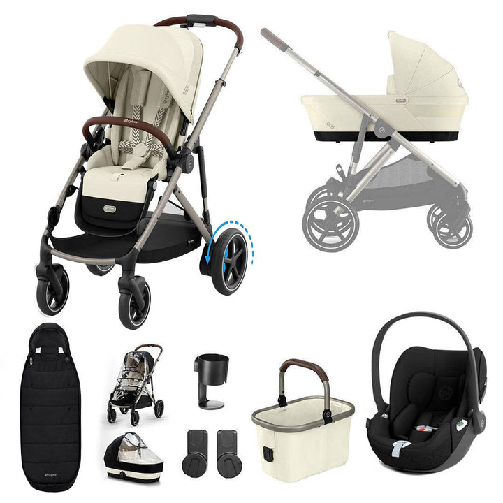 CYBEX e-Gazelle S Pushchair + Cloud T Travel System - Seashell Beige-Travel Systems-Seashell Beige-No Base | Natural Baby Shower