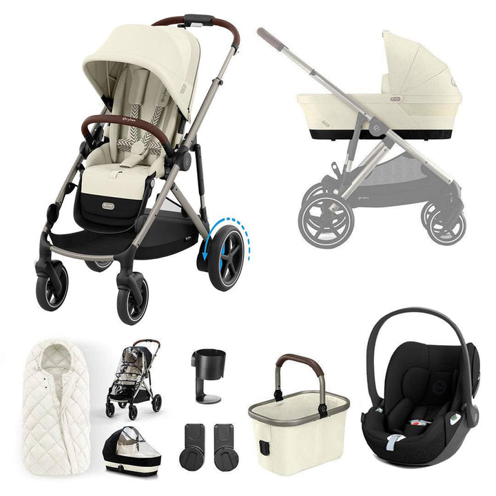 CYBEX e-Gazelle S Pushchair + Cloud T Travel System - Seashell Beige-Travel Systems-Seashell Beige-No Base | Natural Baby Shower