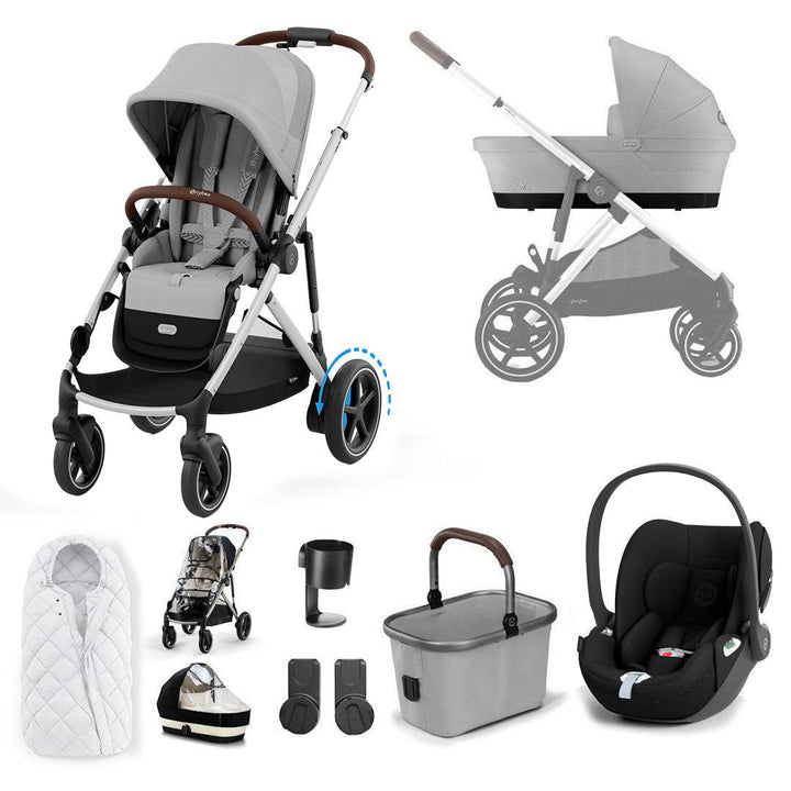 CYBEX e-Gazelle S Pushchair + Cloud T Travel System - Stone Grey-Travel Systems-Stone Grey-No Base | Natural Baby Shower