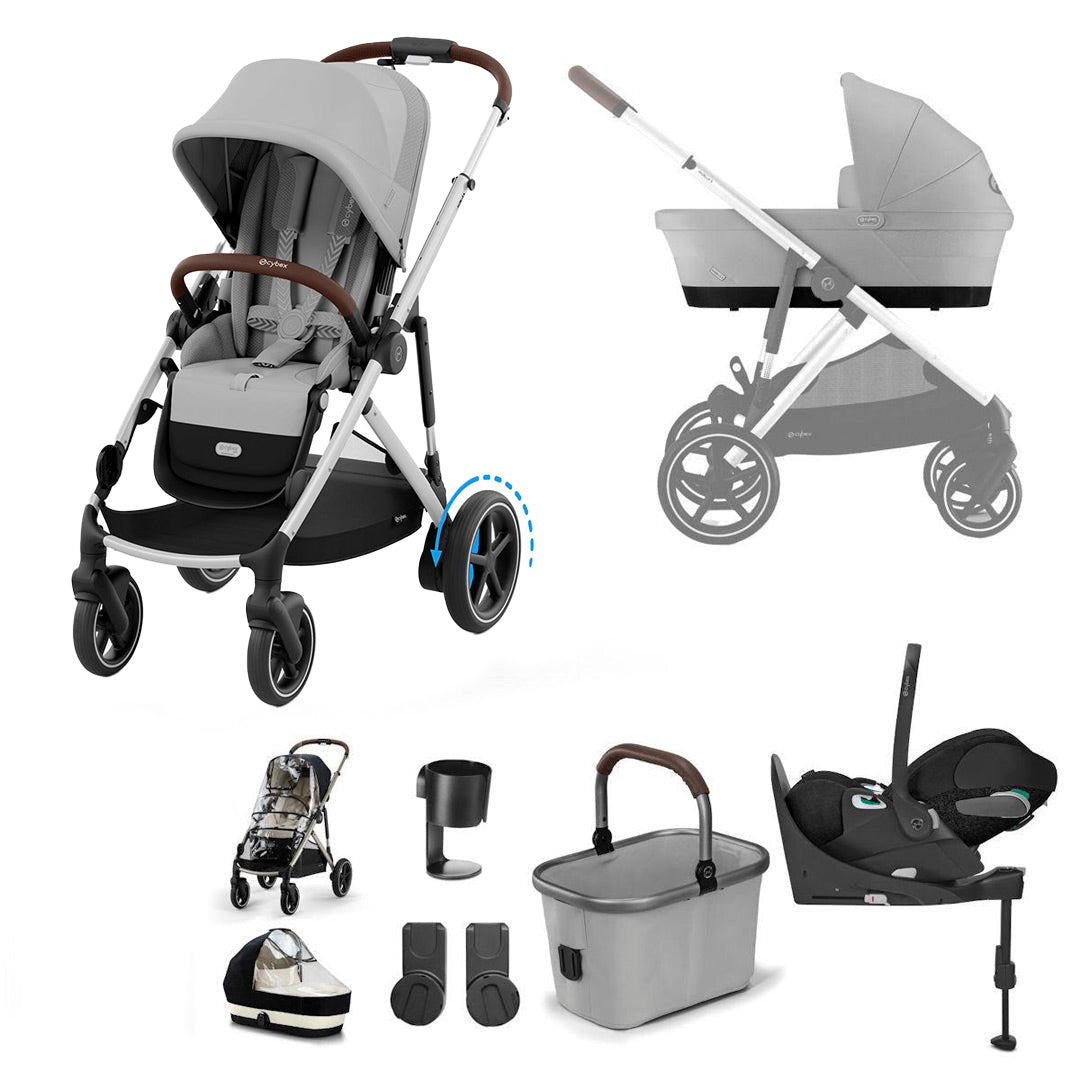 CYBEX e-Gazelle S Pushchair + Cloud T Travel System - Stone Grey-Travel Systems-Stone Grey-With Base | Natural Baby Shower