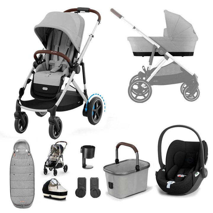 CYBEX e-Gazelle S Pushchair + Cloud T Travel System - Stone Grey-Travel Systems-Stone Grey-No Base | Natural Baby Shower