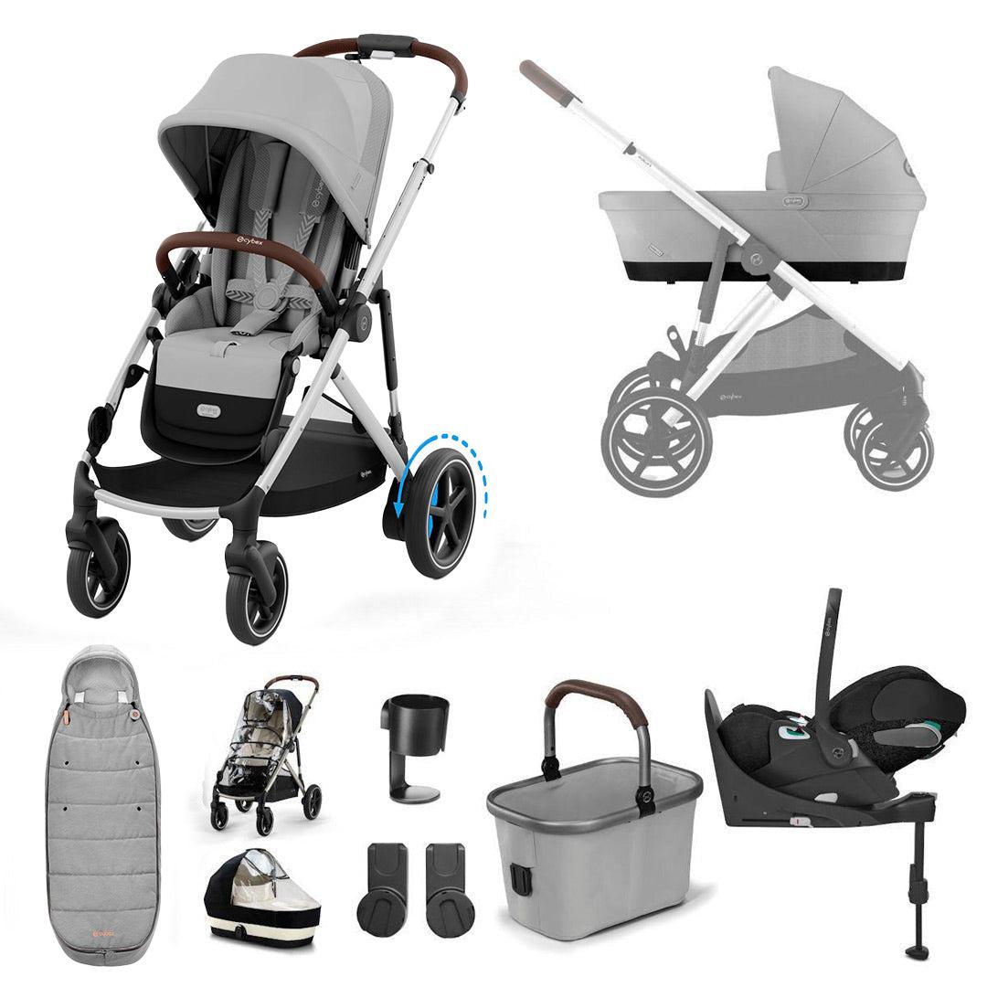 CYBEX e-Gazelle S Pushchair + Cloud T Travel System - Stone Grey-Travel Systems-Stone Grey-With Base | Natural Baby Shower